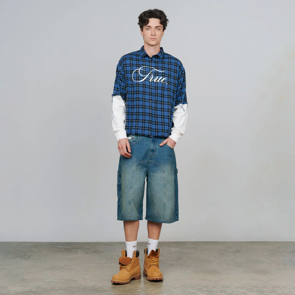 True Slashed Denim Jorts - Blue