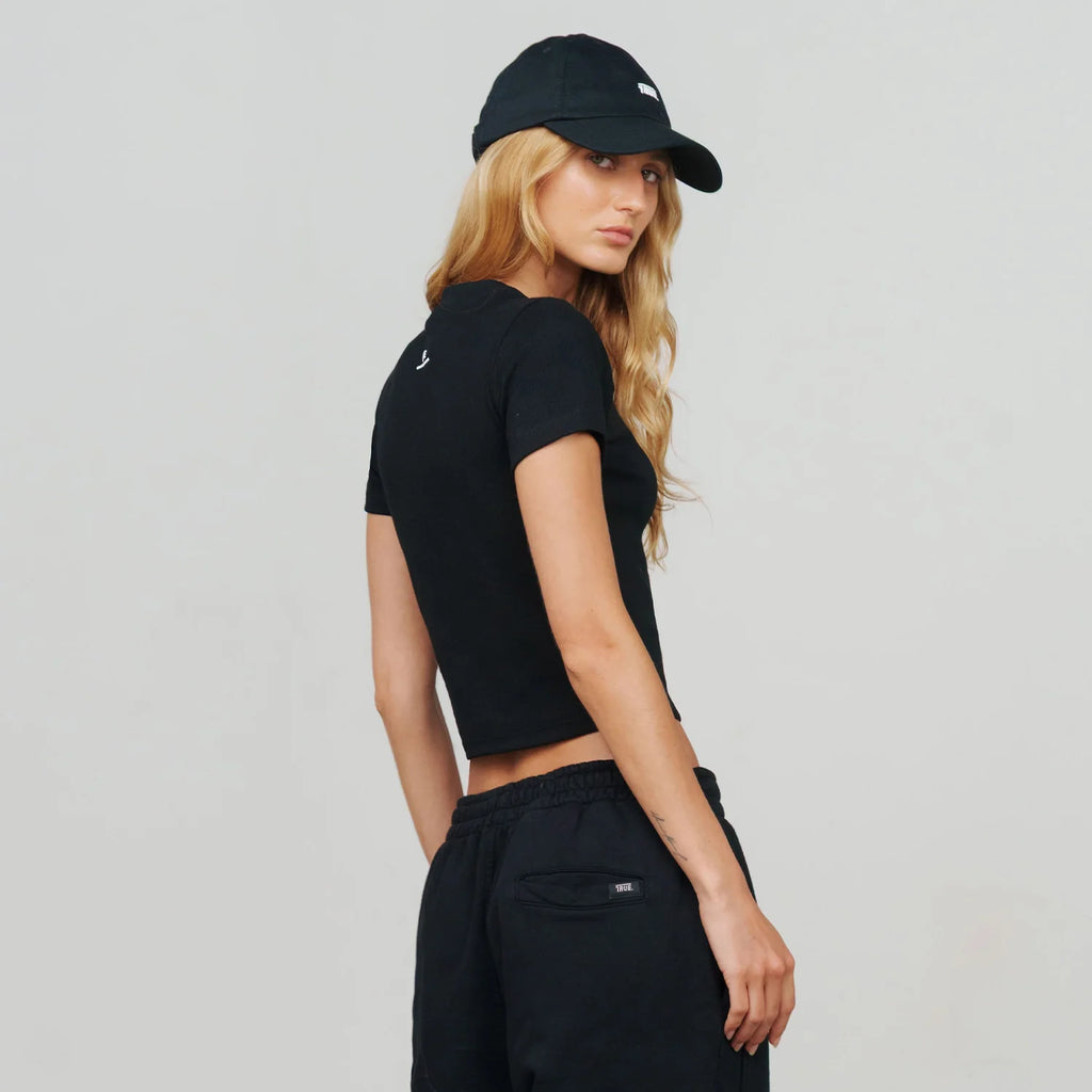 True Slim Ribbed Fitted Tee - Black