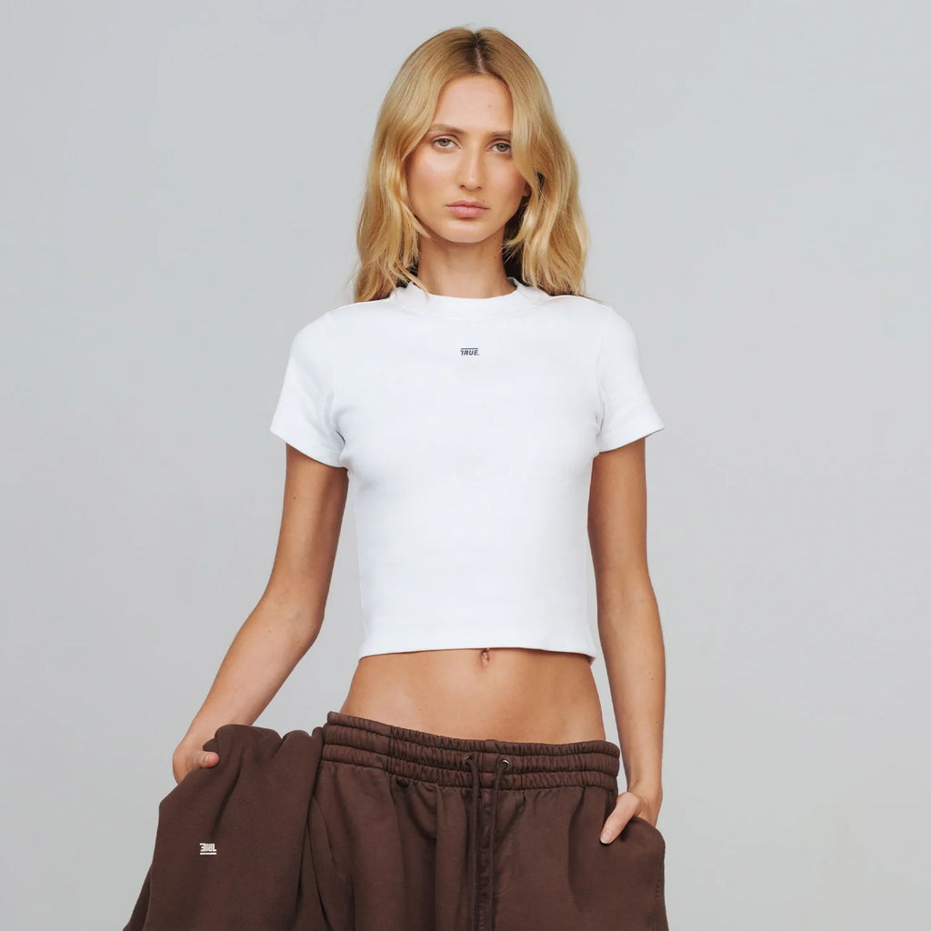 True Slim Ribbed Fitted Tee - White