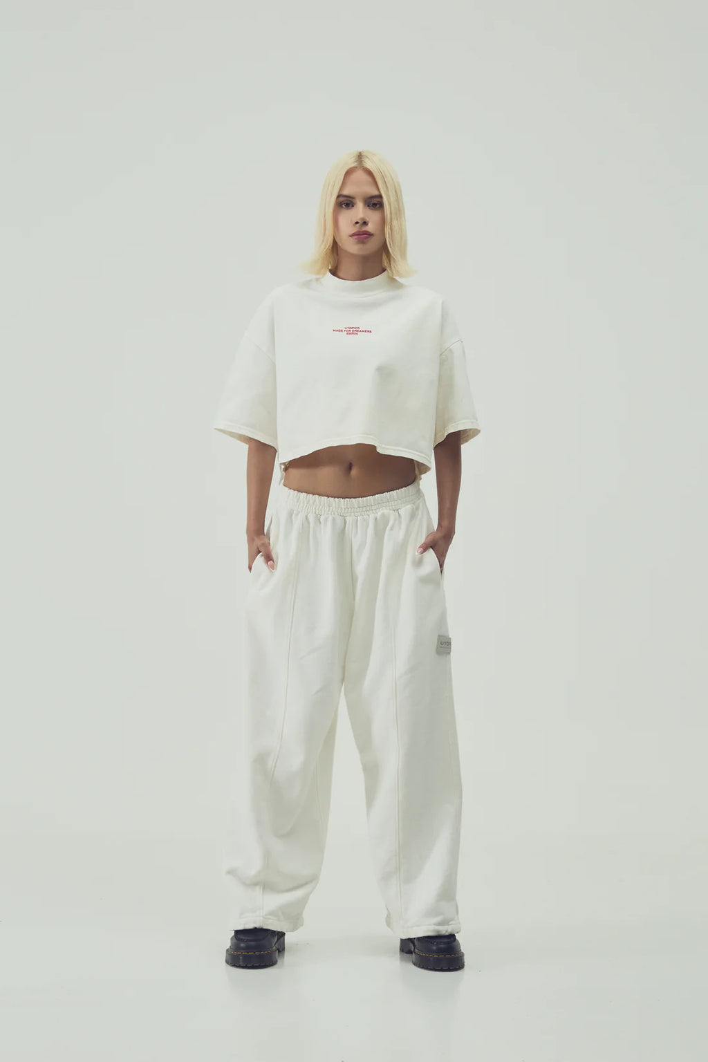 Utópico Camiseta Cropped - Marfil