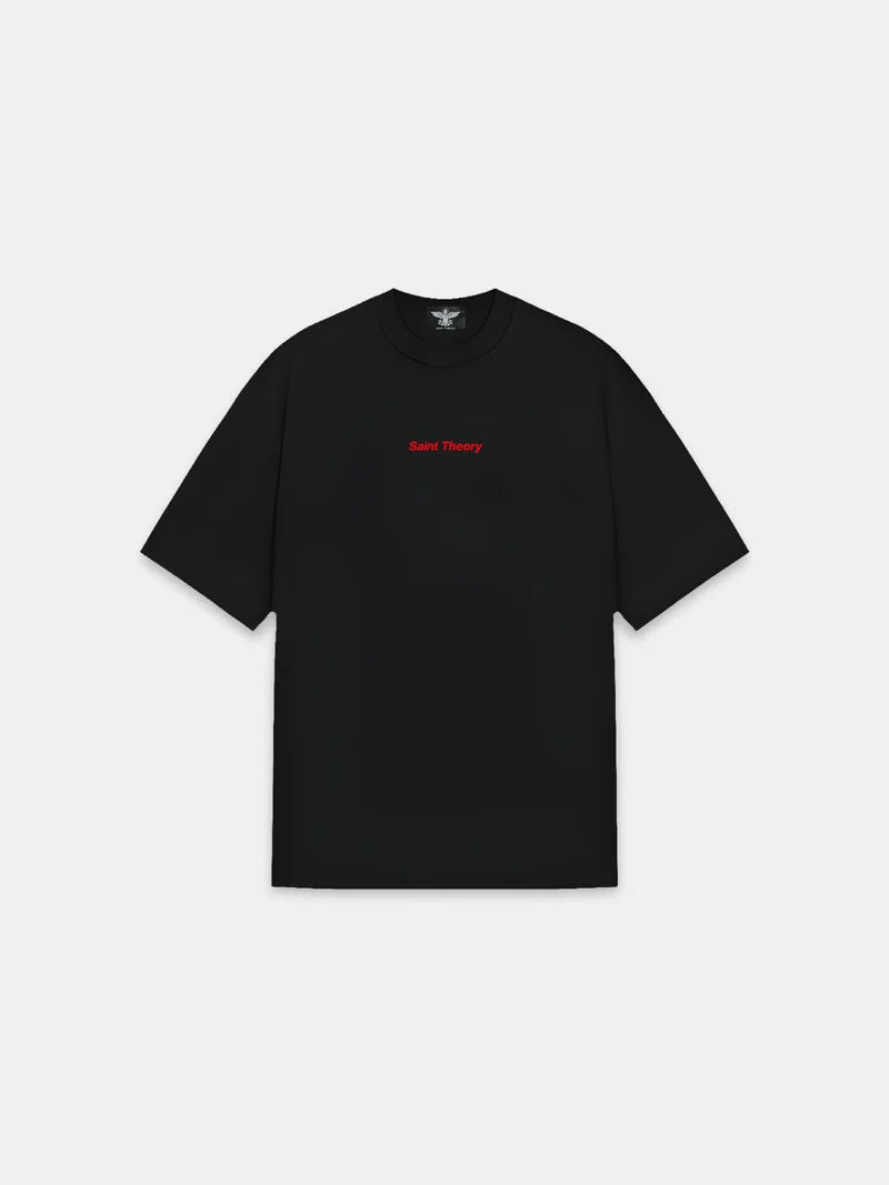 Saint Theory camiseta hilos divinos streetwear studios black red