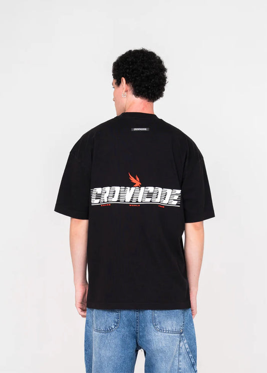 Crowncode camiseta racing world team - negra