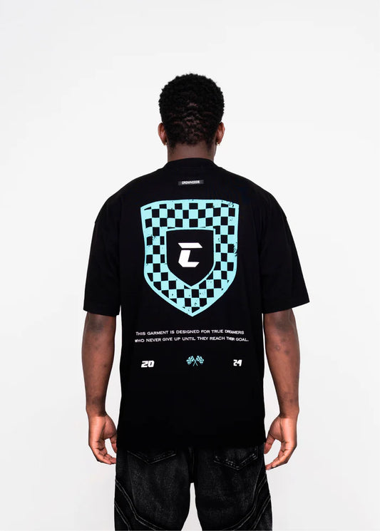 Crowncode camiseta racing logo badge - negra