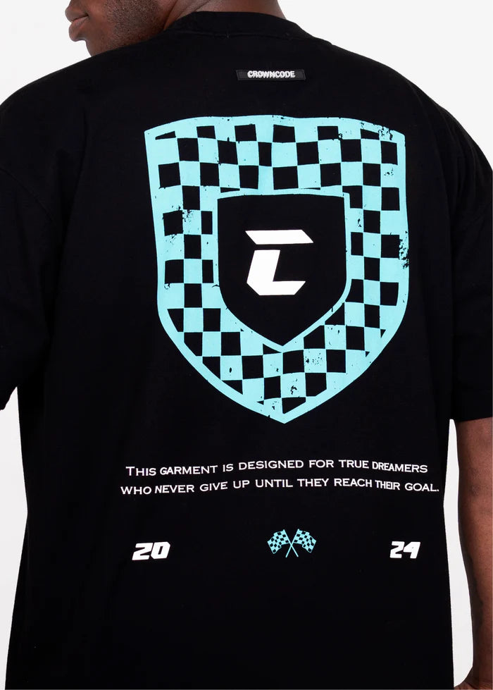 Crowncode camiseta racing logo badge - negra