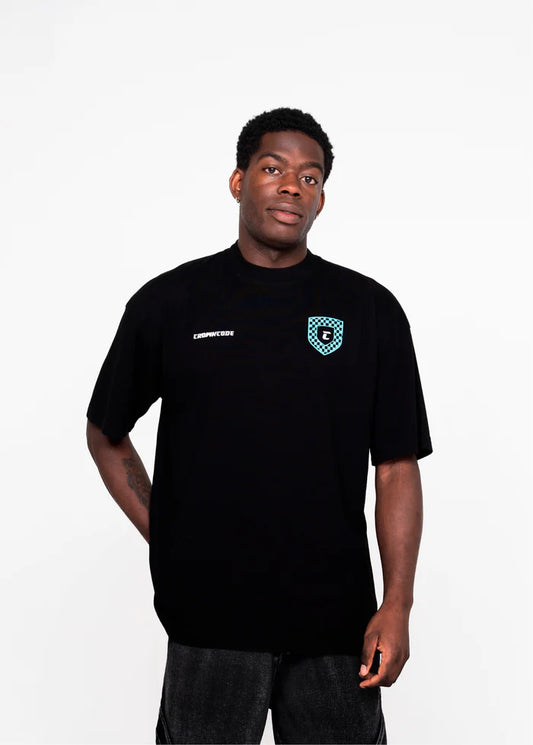 Crowncode camiseta racing logo badge - negra