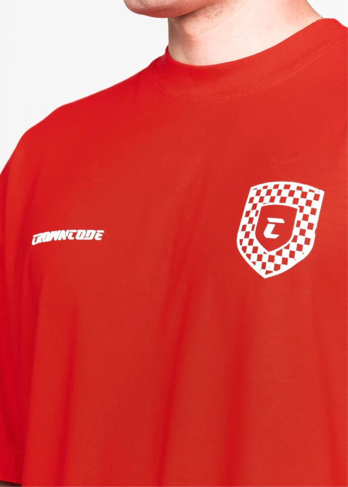 Crowncode camiseta racing logo badge - rojo cherry