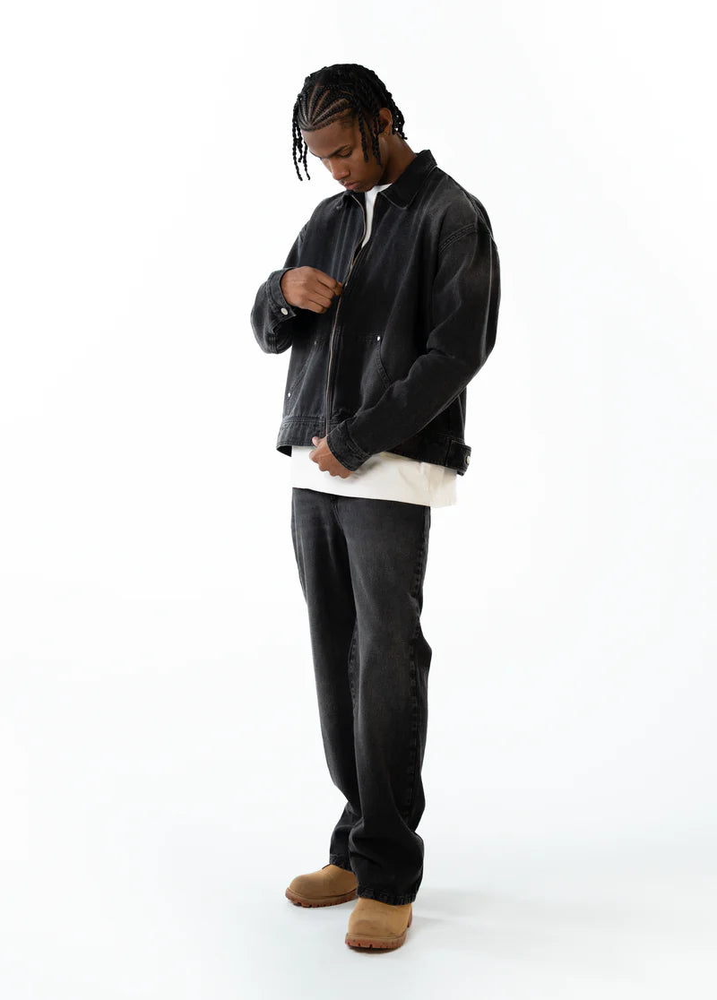 Crowncode jean wide fit - negro desgastado