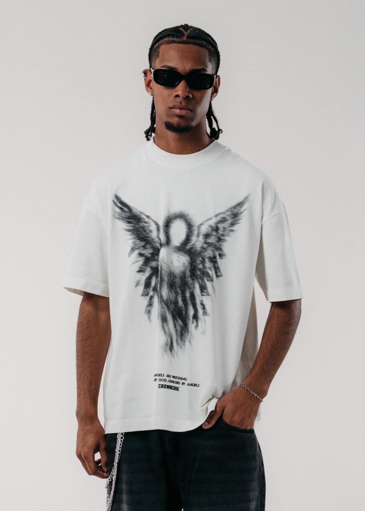 Crowncode camiseta faded angel - off white