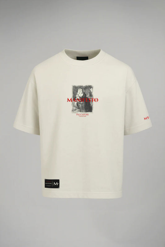 Manifesto camiseta oversize monja de rodillas vainilla